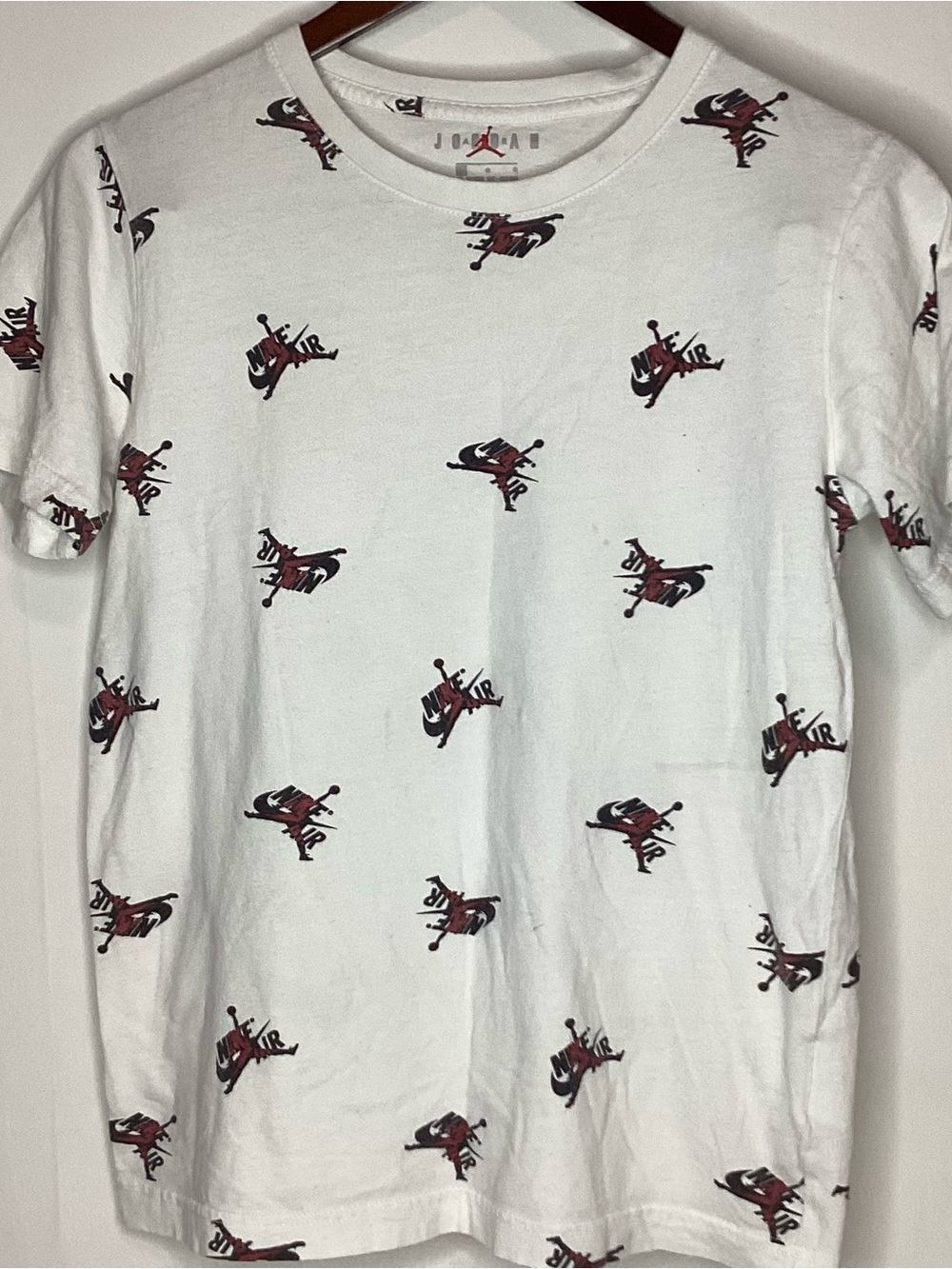 Jordan White Tee with Red and Black Allover Jumpman Logos